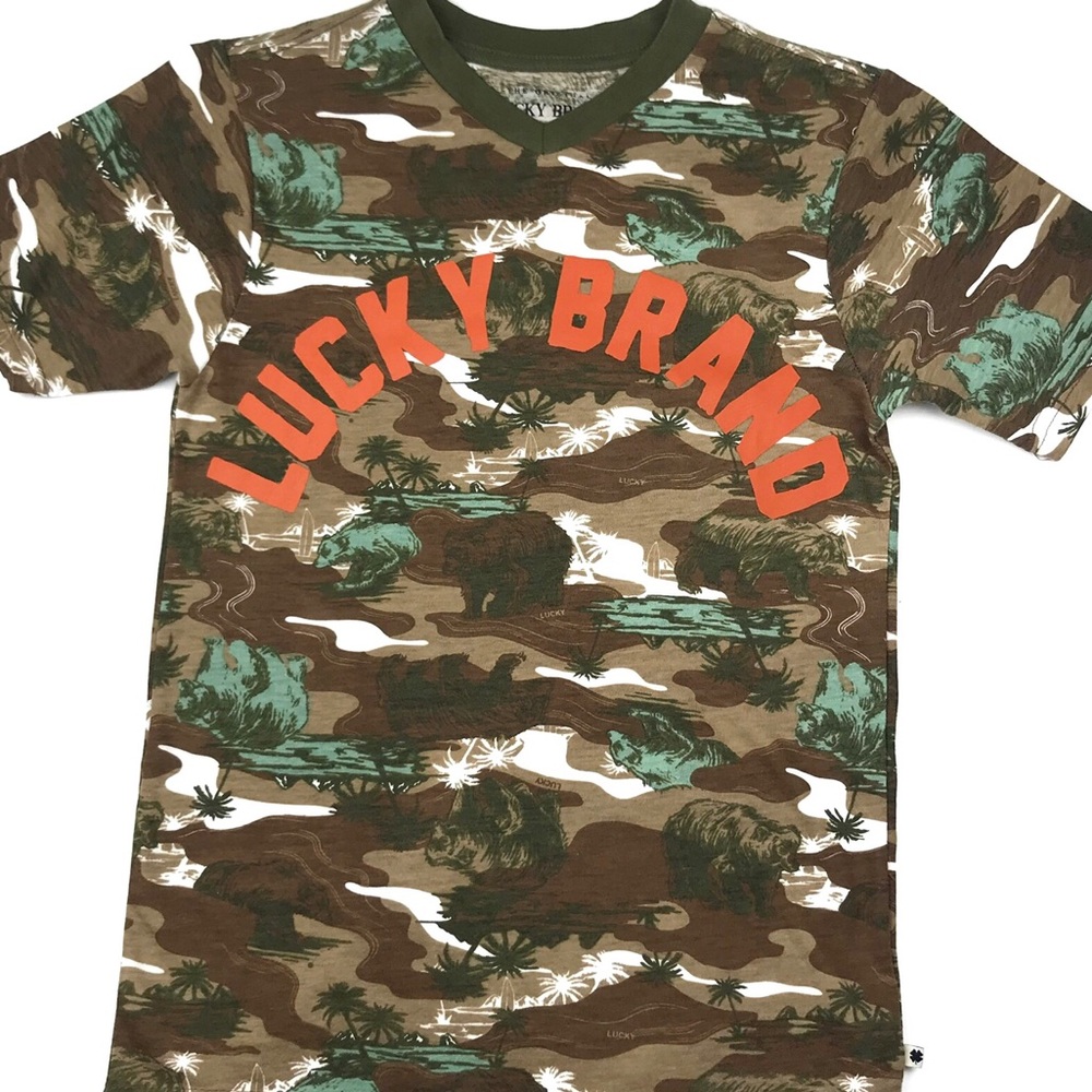 LUCKY BRAND Camouflage V-Neck Tee Skateboard Bears - Picture 4 of 10